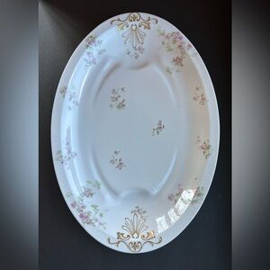 LARGE 17” Haviland Limoges Welled Oval Platter Schleiger 42 Dainty Pink Roses